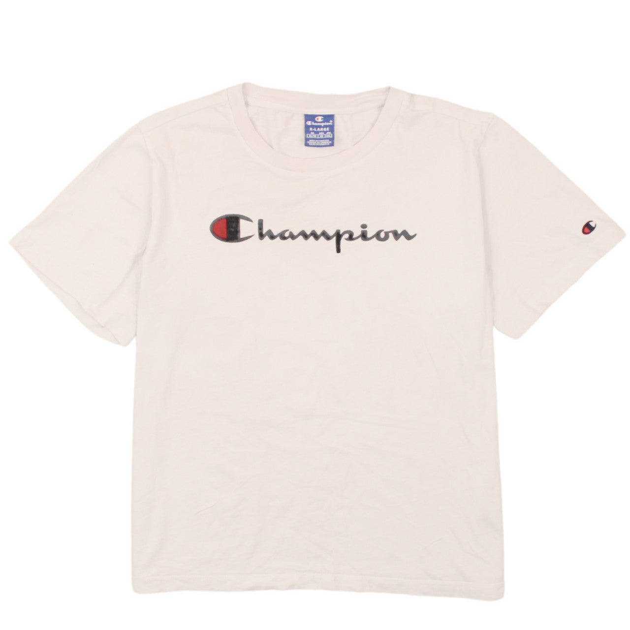 Champion Men Beige Logo Short Sleeve Crew Neck T-Shirt XL
