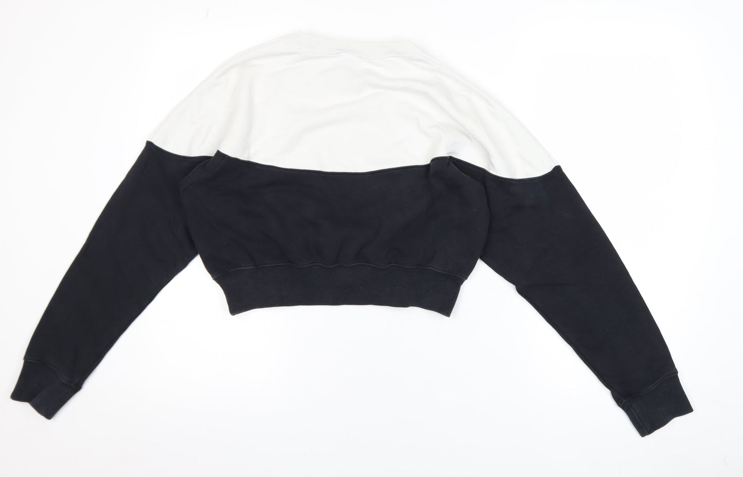 Nike Women Black & Beige Colourblock Cropped Pullover Sweatshirt Size S