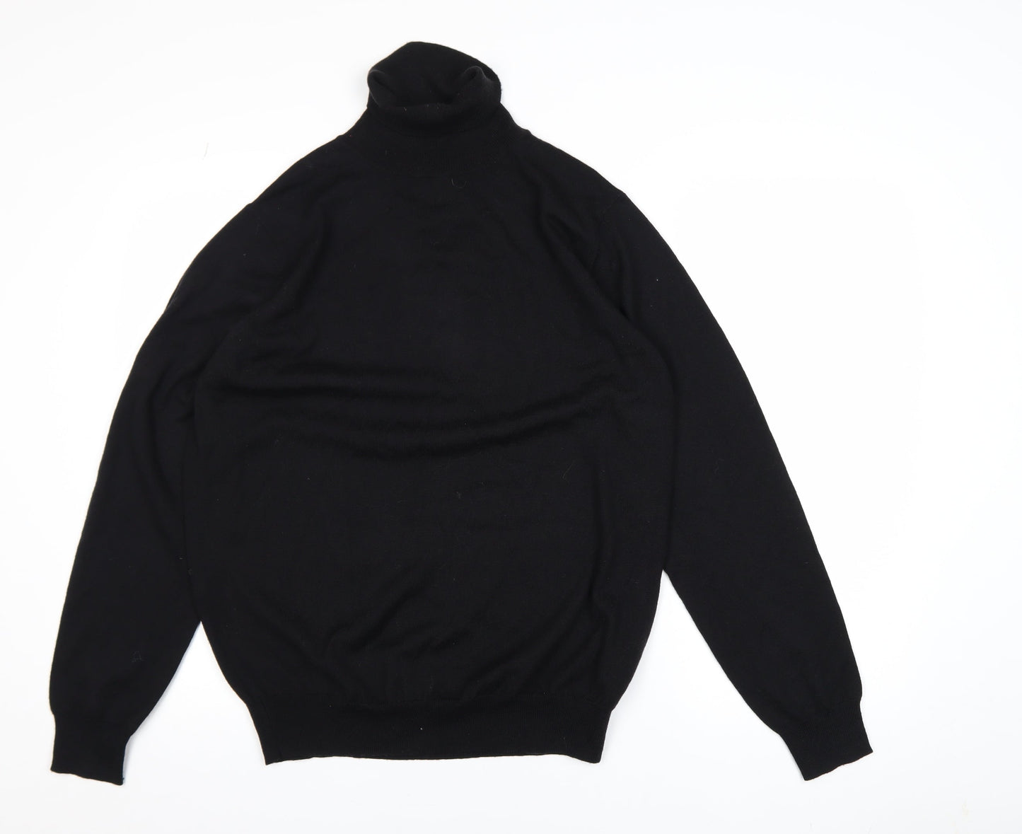 Simon Carter Men's Black Merino Wool Roll Neck Jumper L