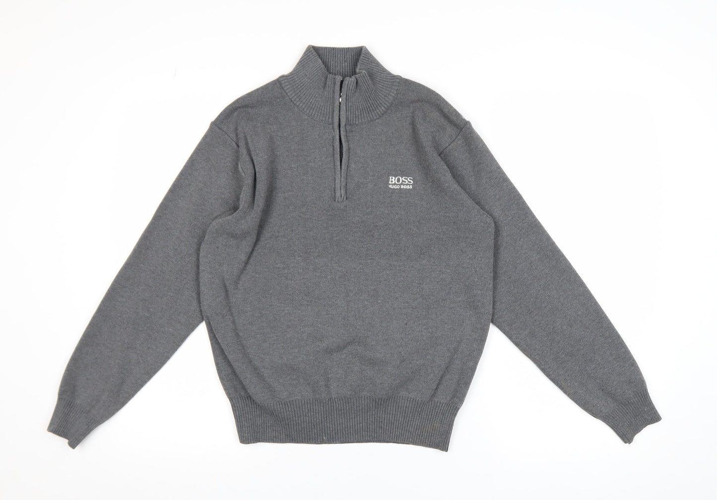 Hugo Boss Men's Grey 1/2 Zip High Neck Knit Sweatshirt Size M