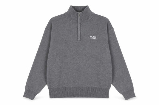 Hugo Boss Men's Grey 1/2 Zip High Neck Knit Sweatshirt Size M