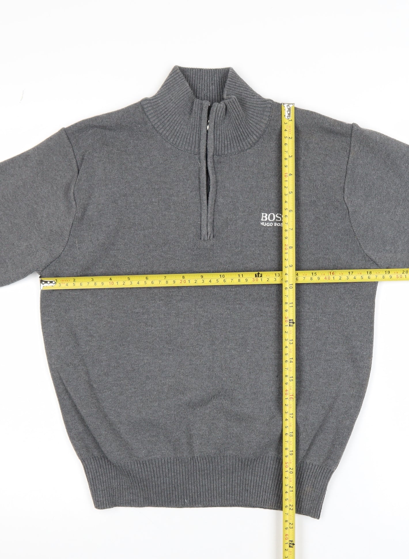 Hugo Boss Men's Grey 1/2 Zip High Neck Knit Sweatshirt Size M