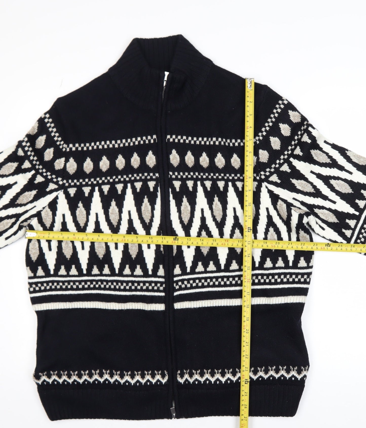 Marks and Spencer Men's Black XL Full Zip Fair Isle Jumper