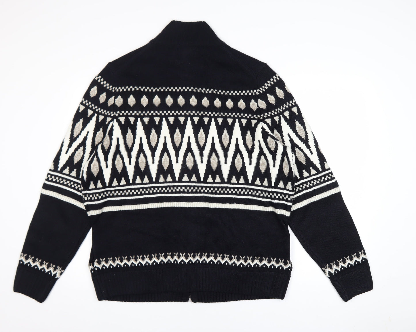 Marks and Spencer Men's Black XL Full Zip Fair Isle Jumper