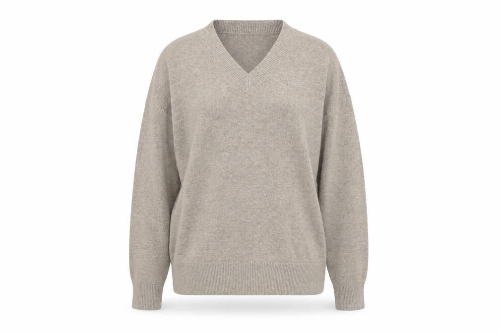 Marks & Spencer Women Beige Wool Blend V-Neck Jumper M