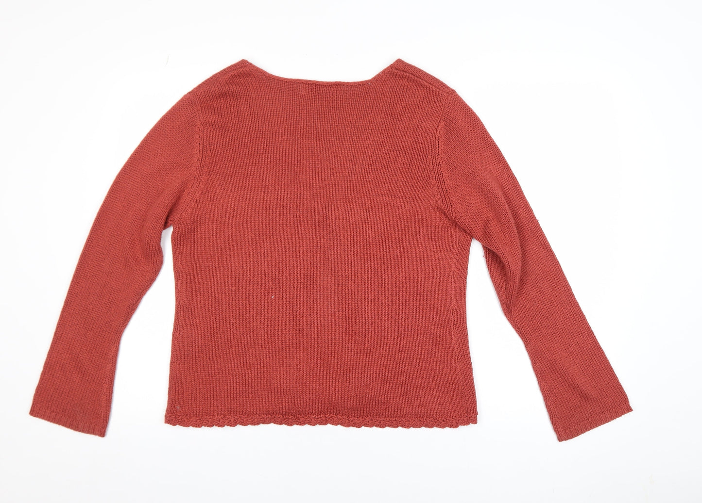 EWM Women Rust Red Crochet Trim Cardigan Size 14/16 Acrylic Knit