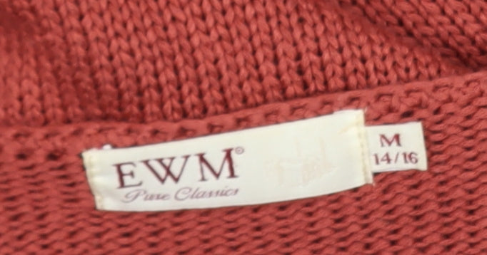EWM Women Rust Red Crochet Trim Cardigan Size 14/16 Acrylic Knit