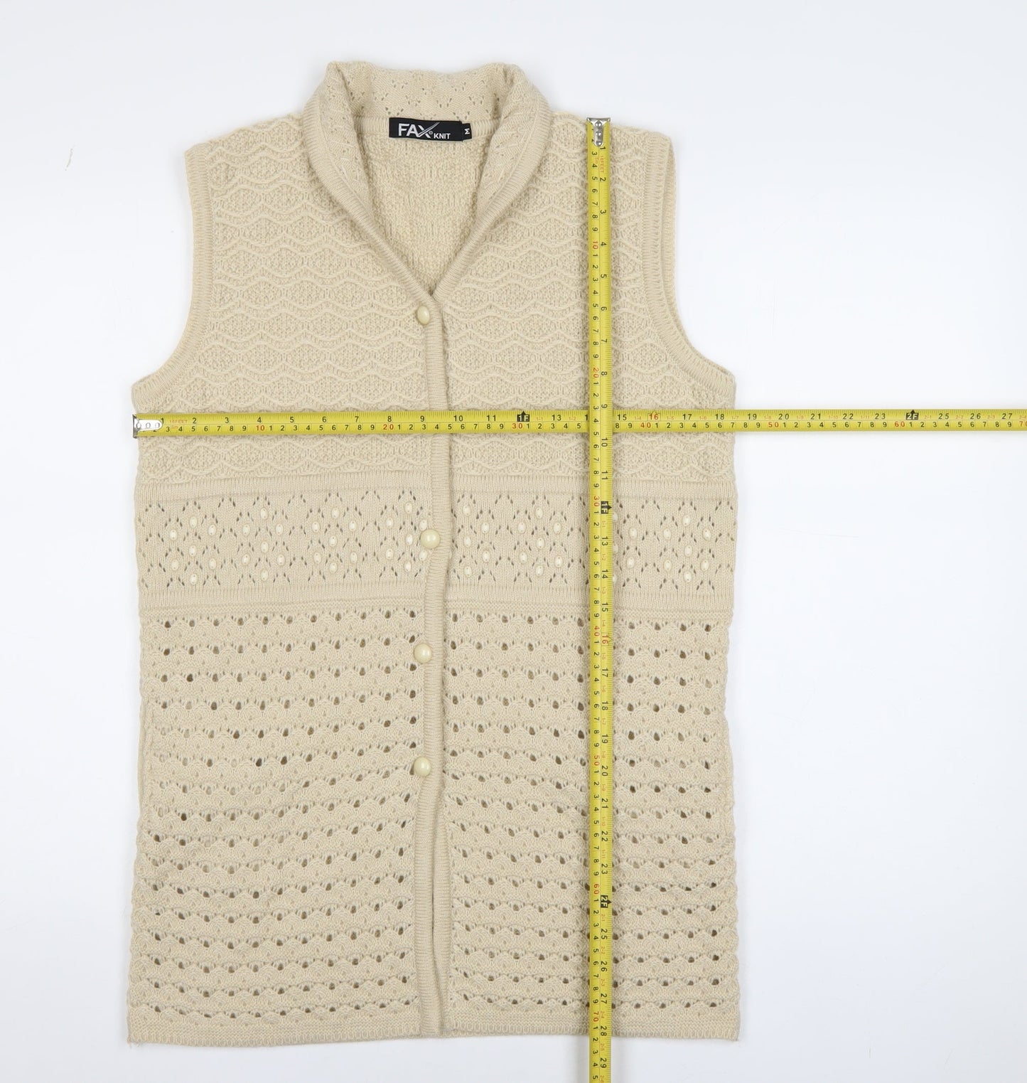 FAX KNIT Women’s Beige Cotton Sleeveless Collared Vest M
