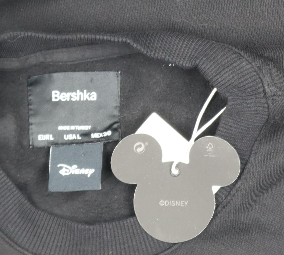 Bershka Women Black Large Crew Neck Mickey Mouse Sweatshirt