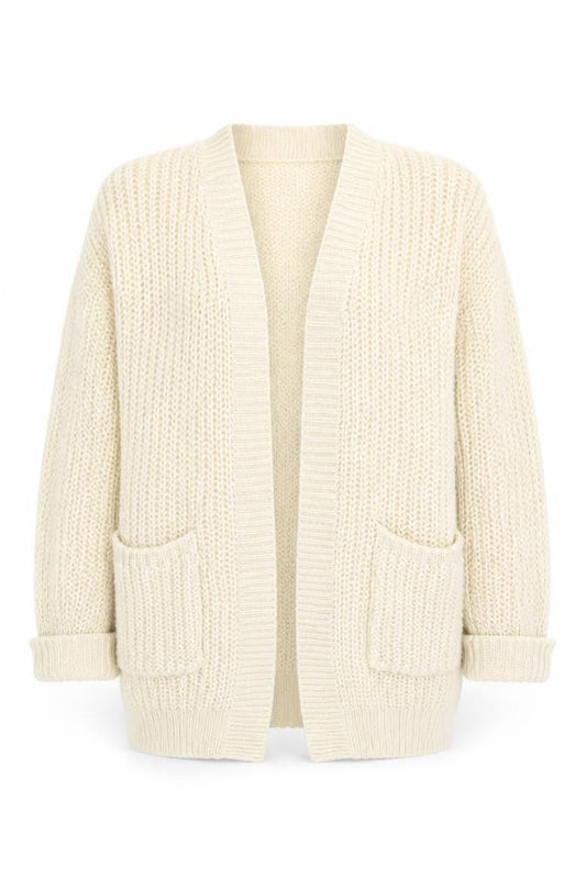 Brave Soul Women’s Beige Chunky Knit Open Front Cardigan Size M