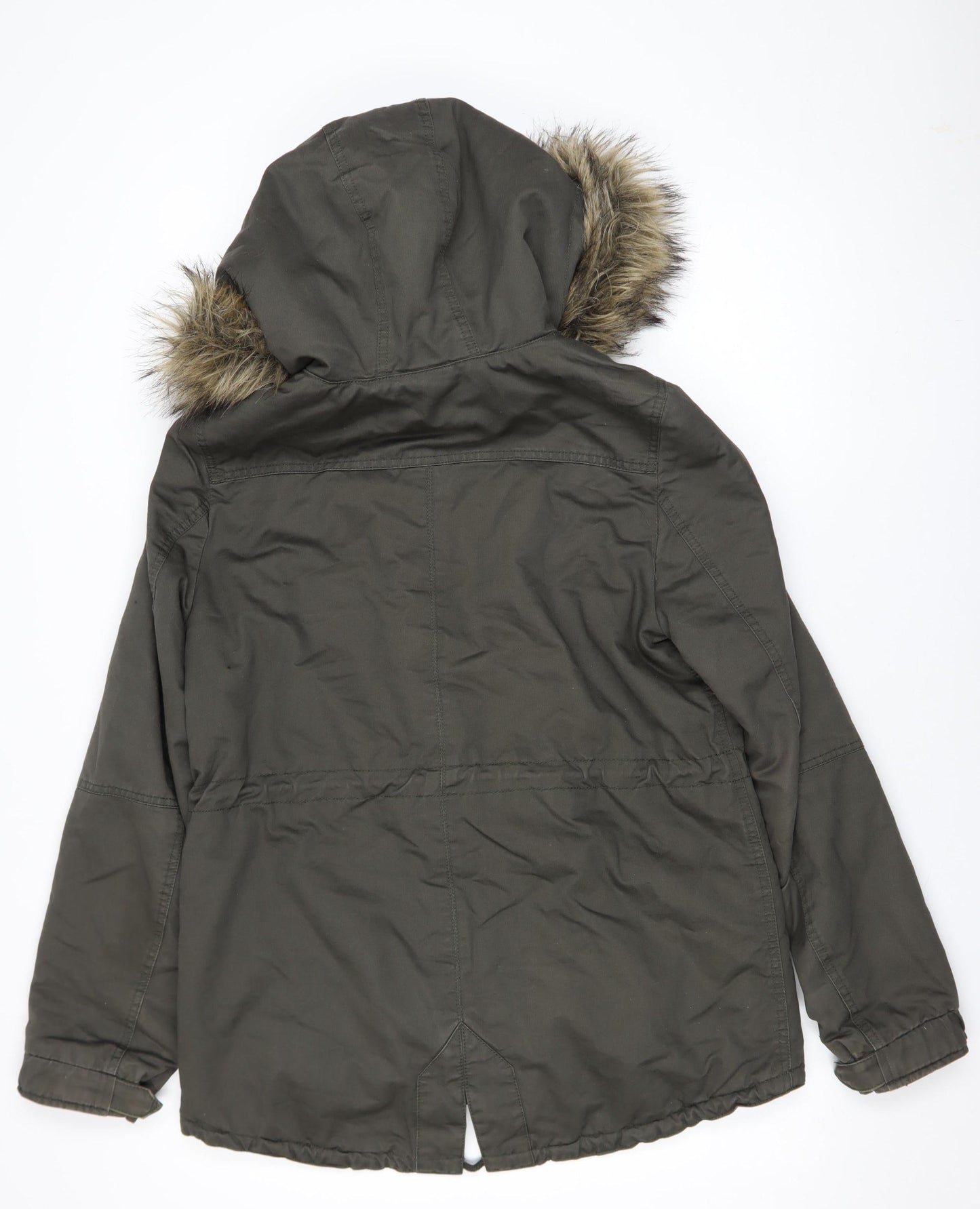 DIVIDED Women’s Green Fur Trim Hooded Parka Coat Size 10