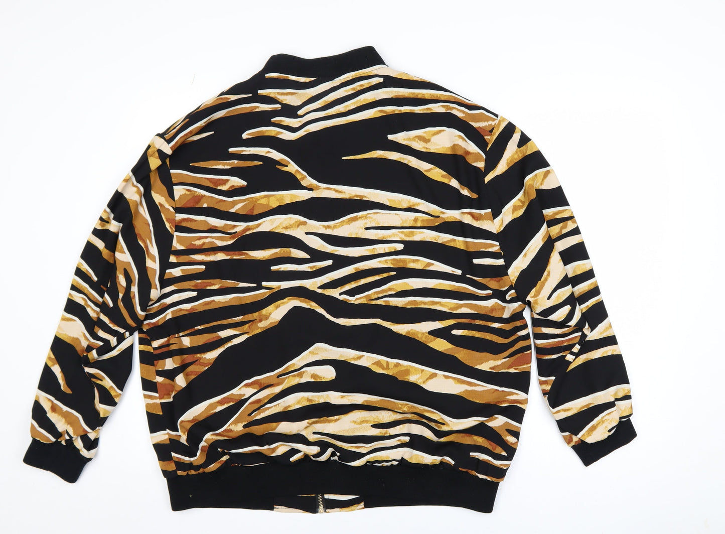 River Island Women Black Animal Print Bomber Jacket Medium Polyester Zip Up