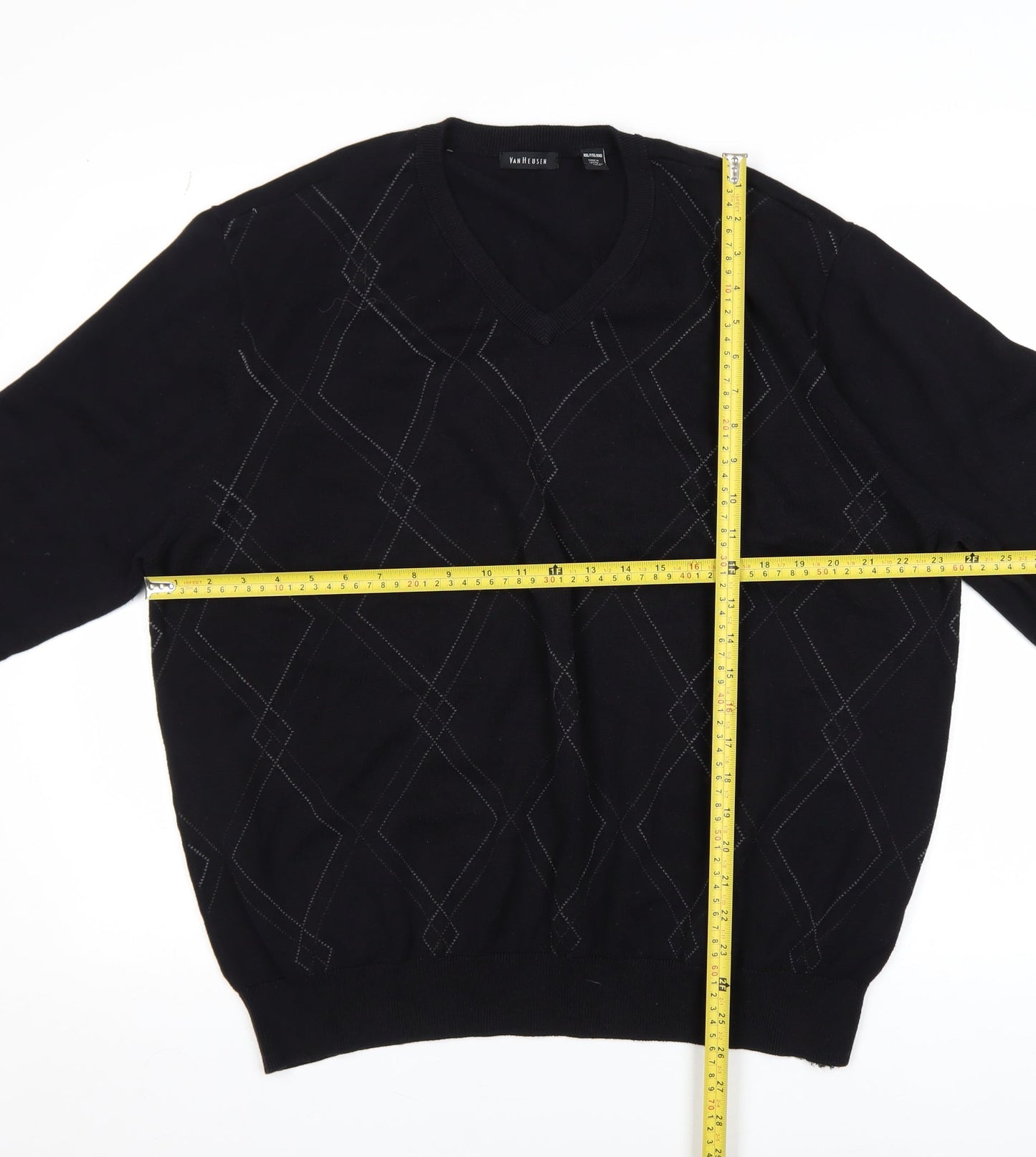 Van Heusen Men's Black 2XL V-Neck Argyle Cotton Jumper