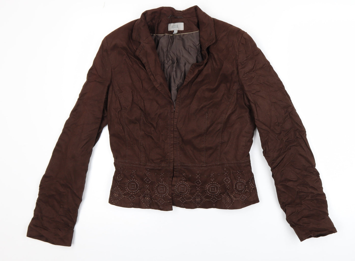 Marks and Spencer Women Brown Embroidered Blazer Jacket Size 10