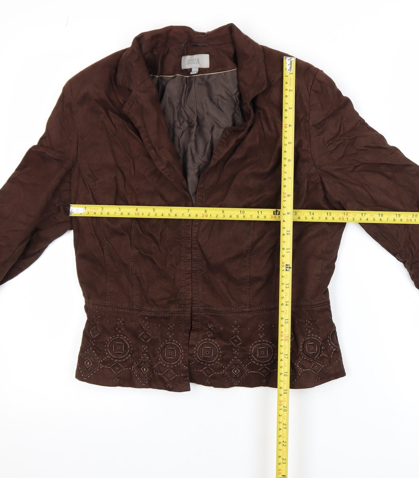 Marks and Spencer Women Brown Embroidered Blazer Jacket Size 10