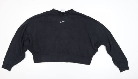 Nike Women Black Small Cropped Pullover Sweatshirt Logo Crew Neck
