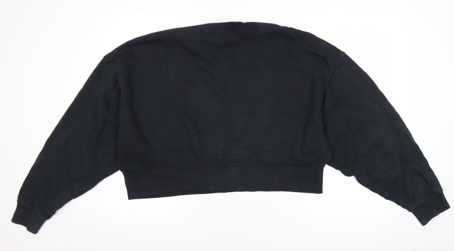 Nike Women Black Small Cropped Pullover Sweatshirt Logo Crew Neck
