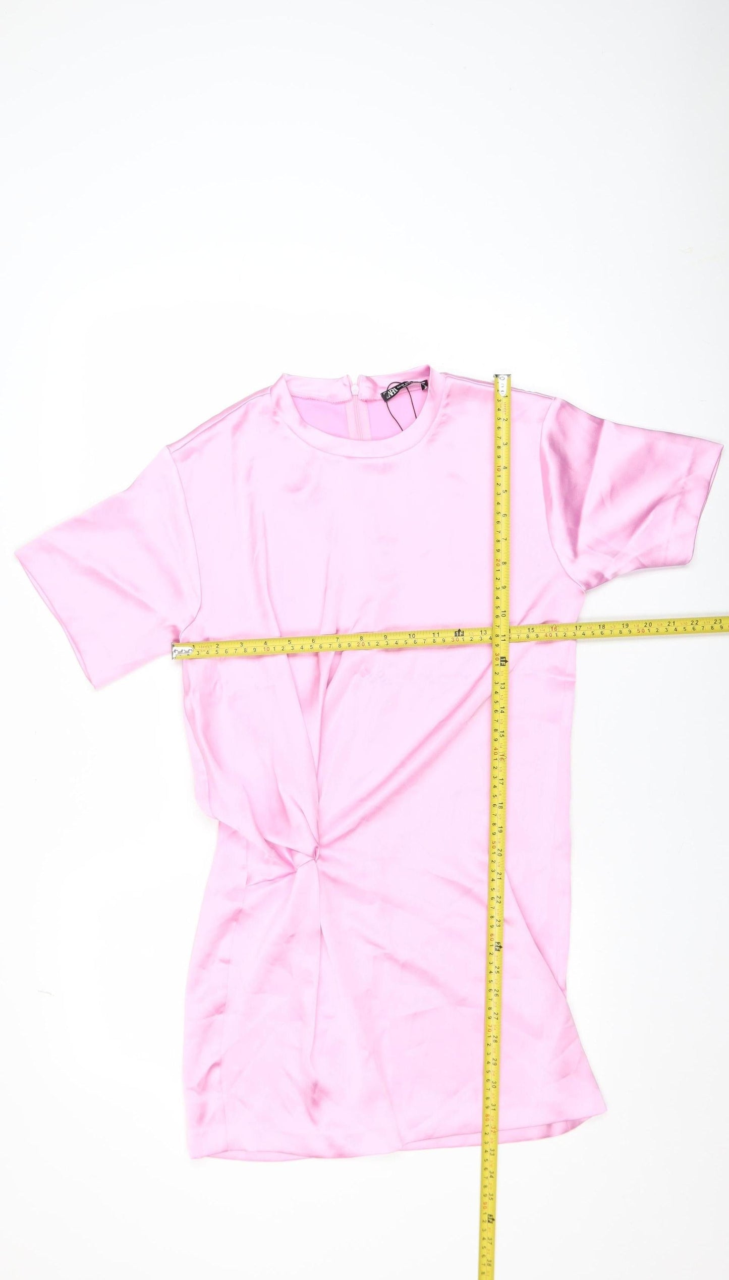 ZARA Women Pink XS Short Sleeve Ruched Satin T-Shirt Dress