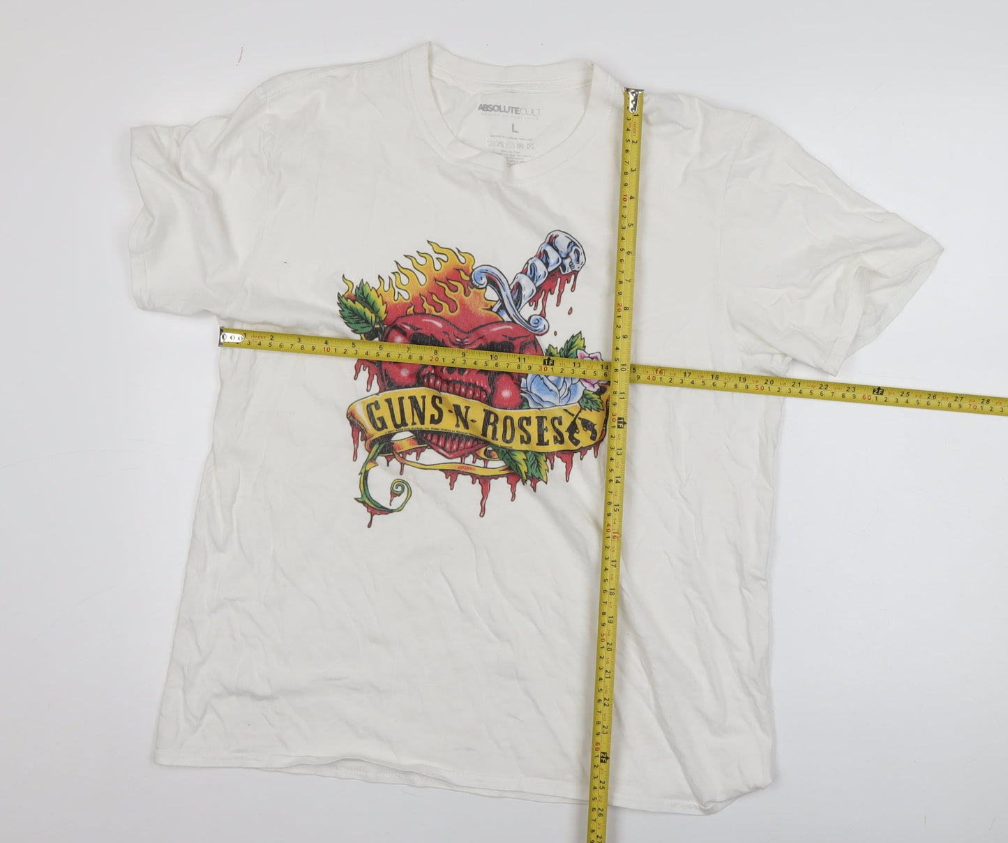 Absolute Cult Mens White Guns N' Roses Rock Band Graphic T-Shirt L