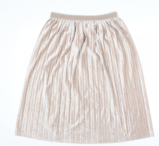 Marks and Spencer Women Beige Pleated Velvet Midi Skirt Size 12