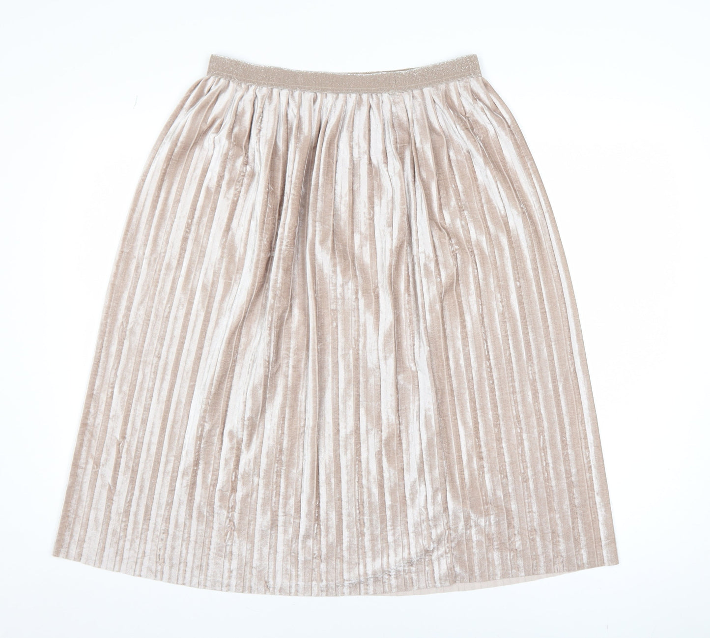 Marks and Spencer Women Beige Pleated Velvet Midi Skirt Size 12