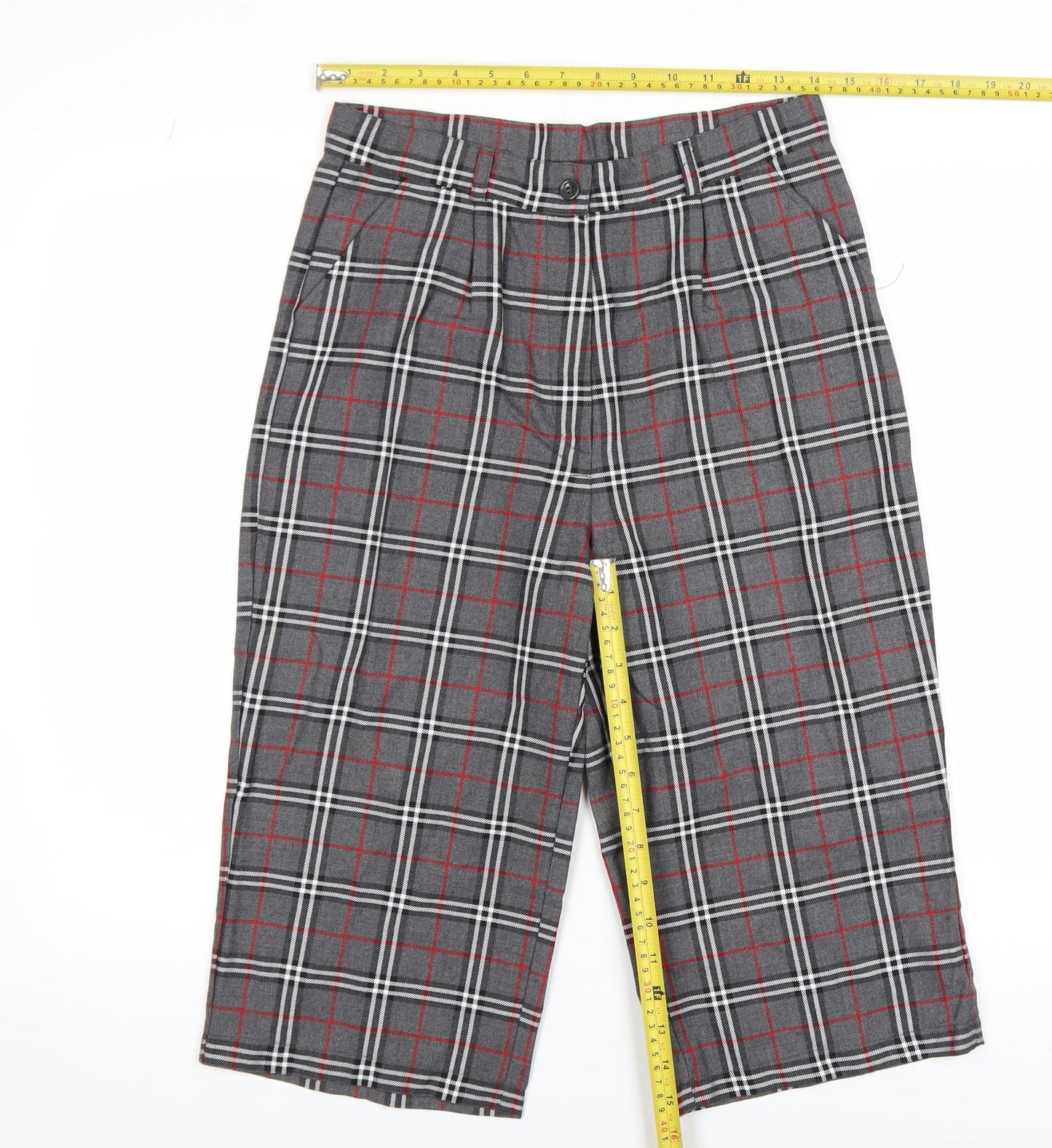 Şen Bebe Women’s Grey Plaid Cropped Trousers Size S