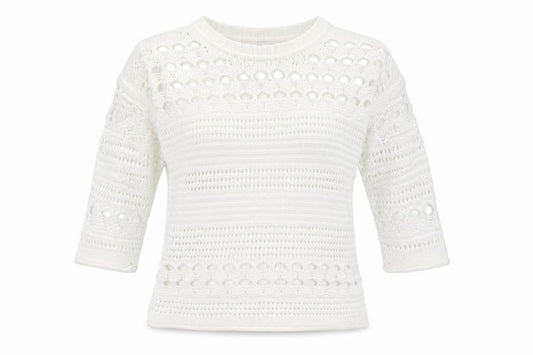 Next Women Ivory Open Knit 3/4 Sleeve Pullover Jumper M