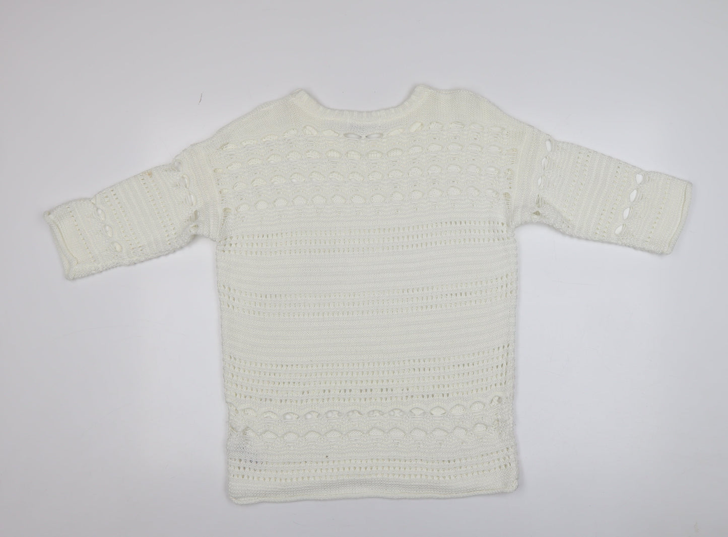 Next Women Ivory Open Knit 3/4 Sleeve Pullover Jumper M