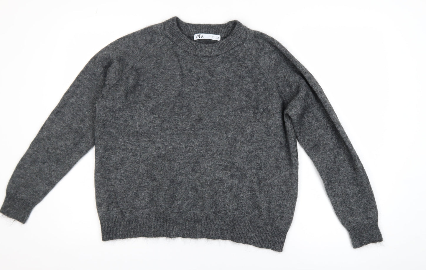 Zara Women Grey Wool Blend Crew Neck Long Sleeve Pullover Jumper Size L