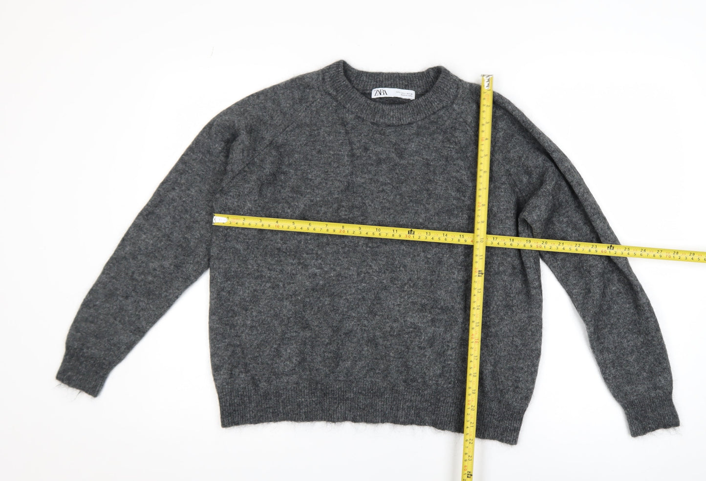 Zara Women Grey Wool Blend Crew Neck Long Sleeve Pullover Jumper Size L