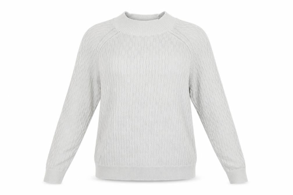 FatFace Women Grey Cotton Cable-Knit Mock Neck Jumper Size 14