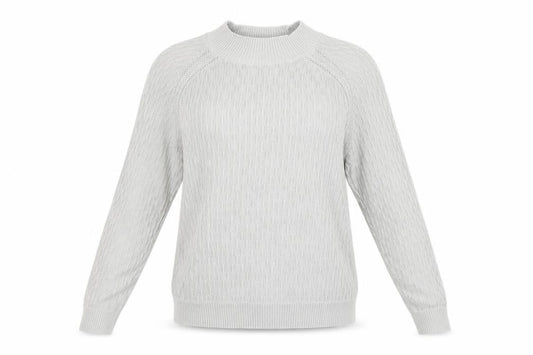 FatFace Women Grey Cotton Cable-Knit Mock Neck Jumper Size 14