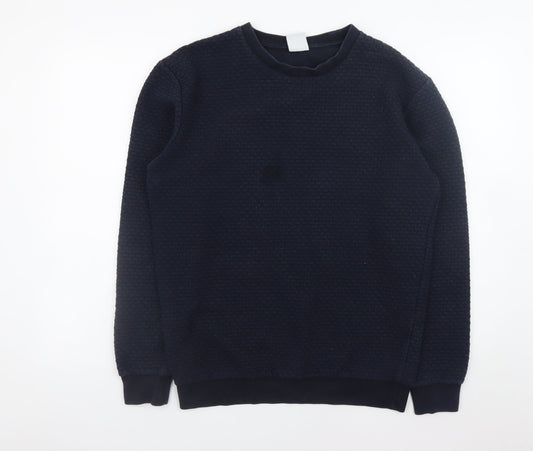 Zara Men's Blue Textured Knit Crew Neck Sweatshirt Size M