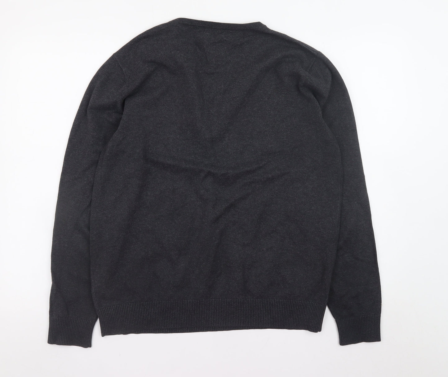 Jack Reid Men's Grey V-Neck Cotton Blend Jumper M