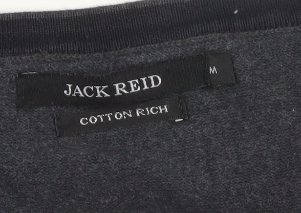Jack Reid Men's Grey V-Neck Cotton Blend Jumper M