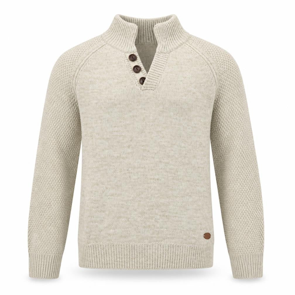 EASY Men's Beige Henley Jumper L Wool Blend Knit