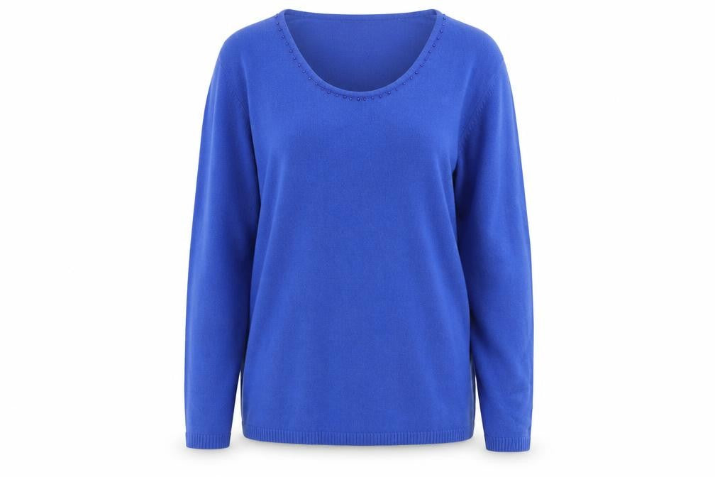 Cashmasoft Women's Blue L Acrylic Scoop Neck Pullover Jumper