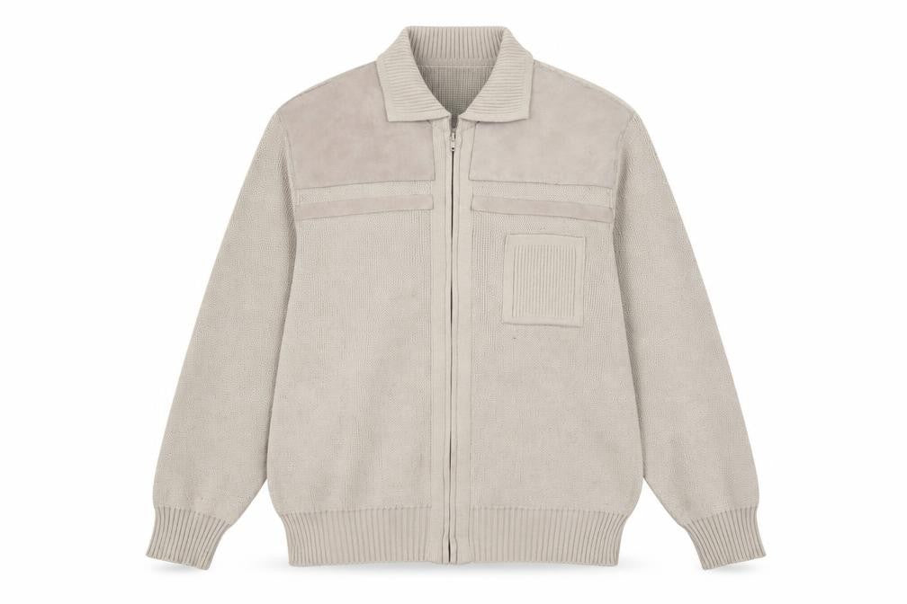 Marks & Spencer Men’s Beige XL Full Zip Knit Jumper with Suede Trim