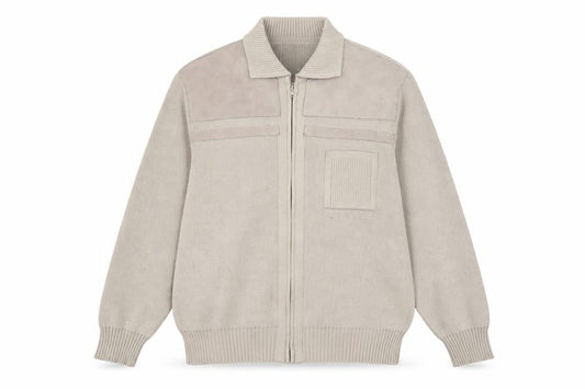 Marks & Spencer Men’s Beige XL Full Zip Knit Jumper with Suede Trim