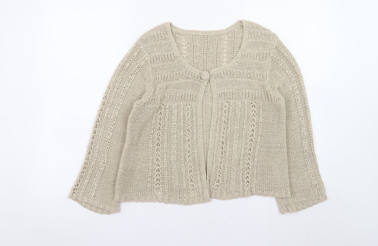 Principles Women’s Beige Open Knit Long Sleeve Cardigan Size 12
