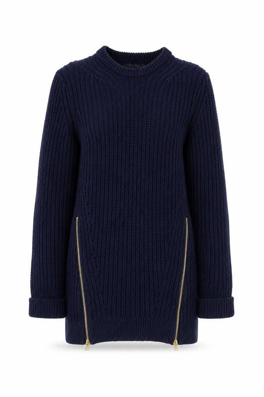 Zara Women Blue Chunky-Knit Long Sleeve Pullover Jumper Size 12