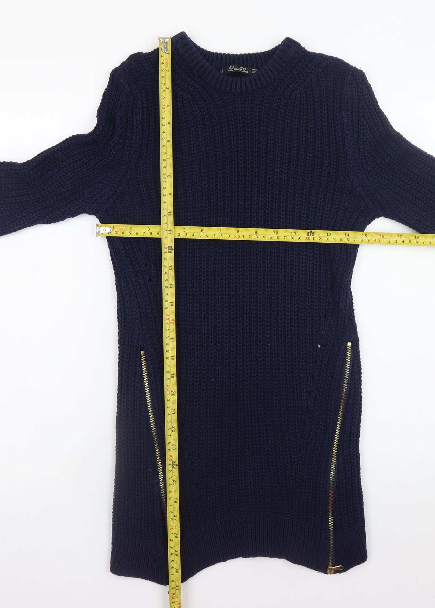 Zara Women Blue Chunky-Knit Long Sleeve Pullover Jumper Size 12