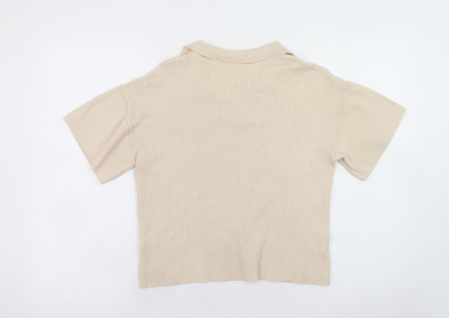 Tu Women Beige Collared Knit Polo Top Size 12 Short Sleeve
