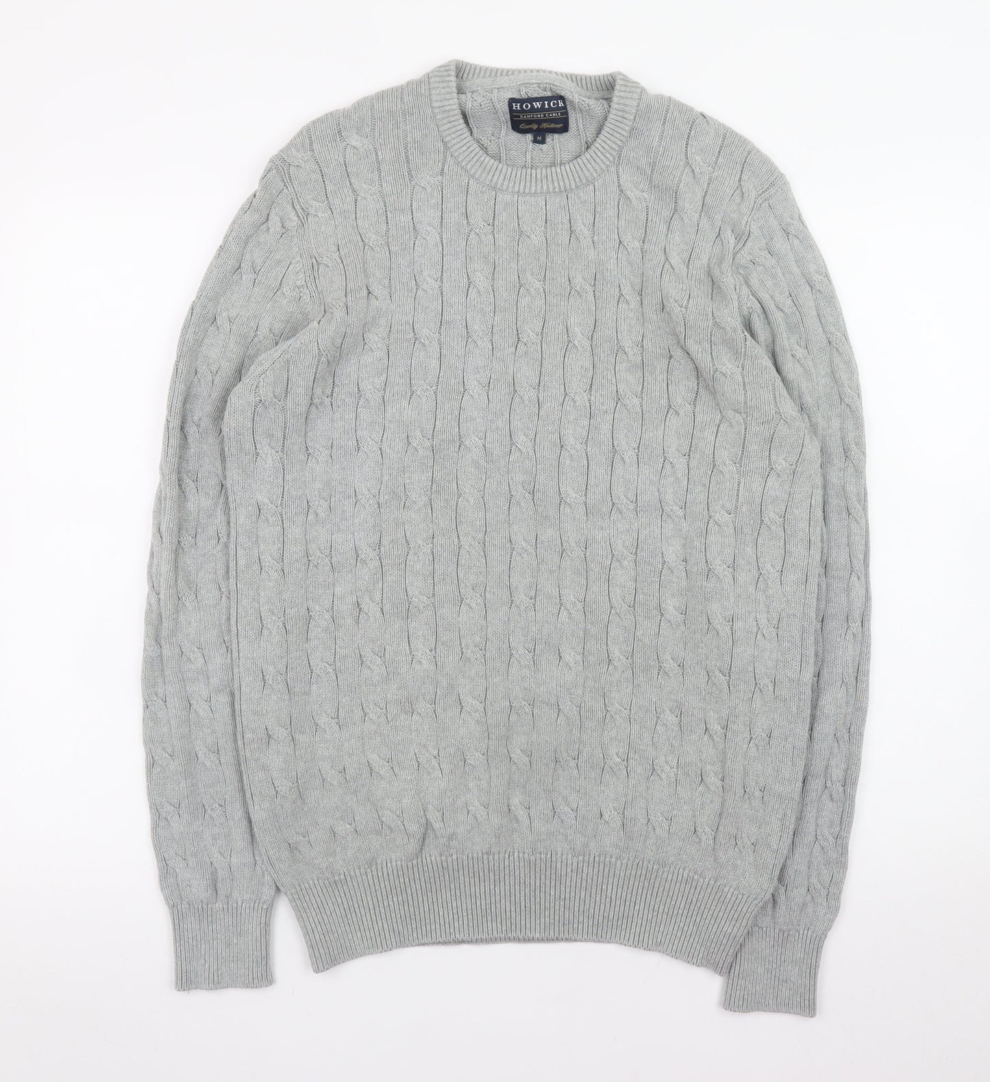 Howick Men's Grey Cable Knit Cotton Pullover Jumper M