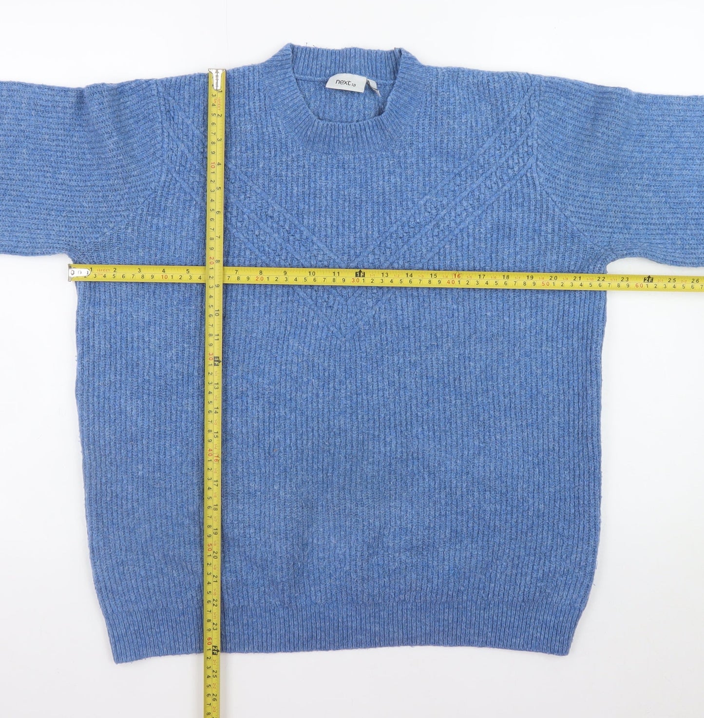 Next Women Blue Crew Neck Cable-Knit Jumper Size 16