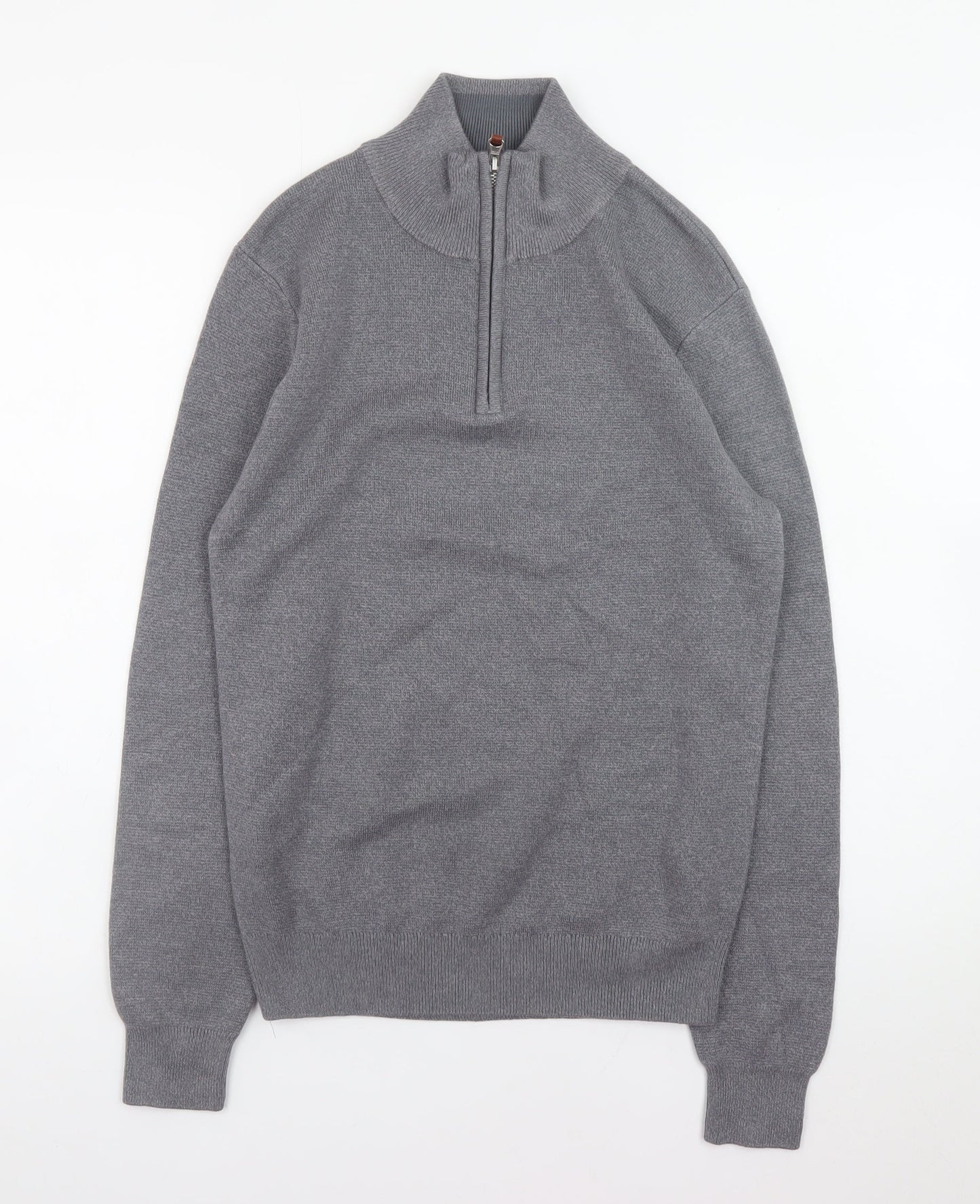 NEXT Men's Grey Cotton Half Zip Jumper XS High Neck Knitwear