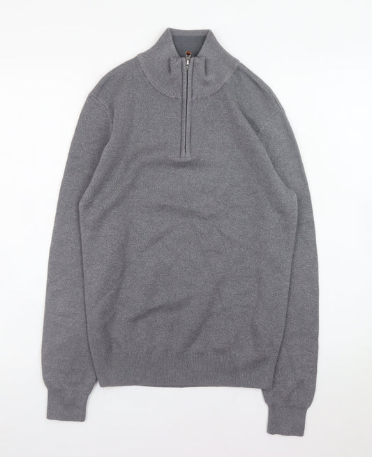 NEXT Men's Grey Cotton Half Zip Jumper XS High Neck Knitwear