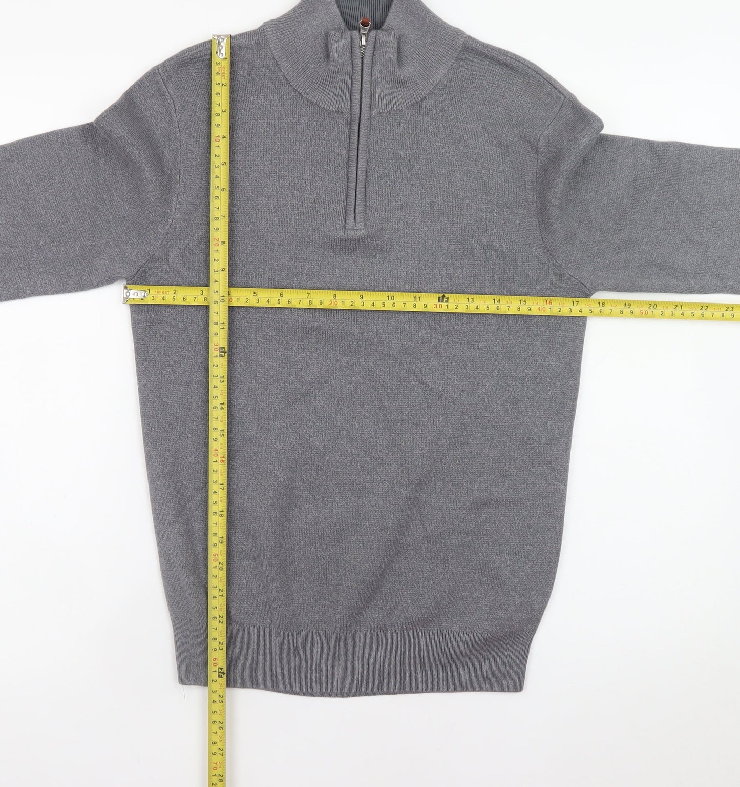 NEXT Men's Grey Cotton Half Zip Jumper XS High Neck Knitwear