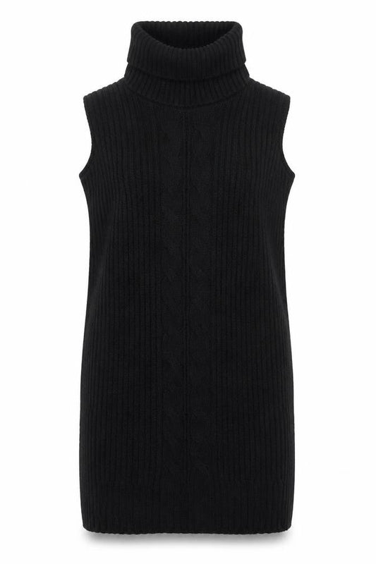 Boohoo Women’s Black Cold Shoulder Roll Neck Knit Jumper Dress Size S