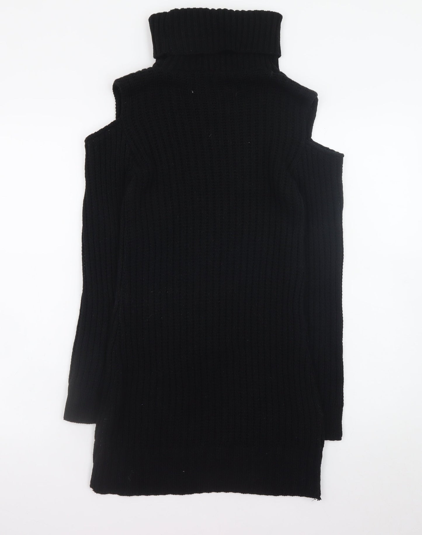 Boohoo Women’s Black Cold Shoulder Roll Neck Knit Jumper Dress Size S